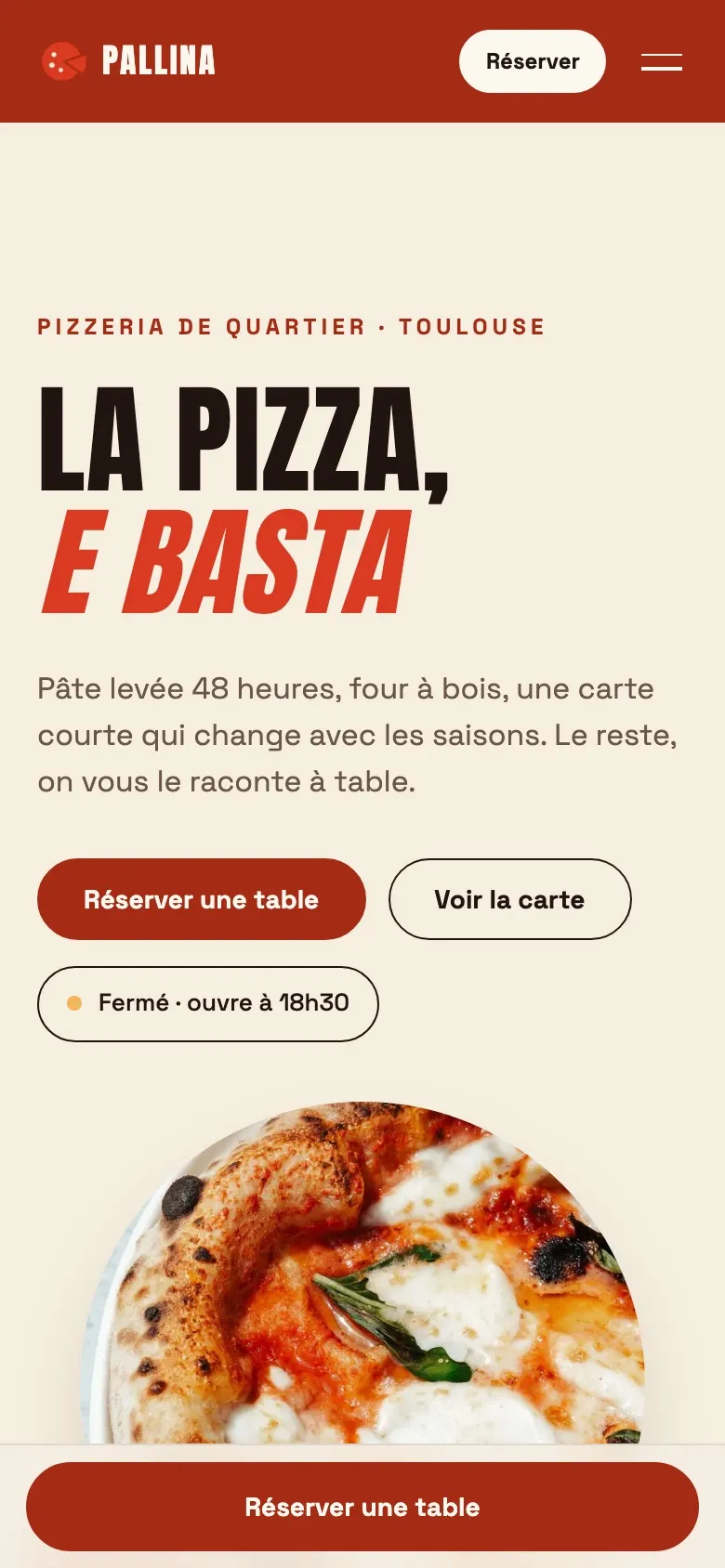 L'accueil du site de Pallina sur téléphone