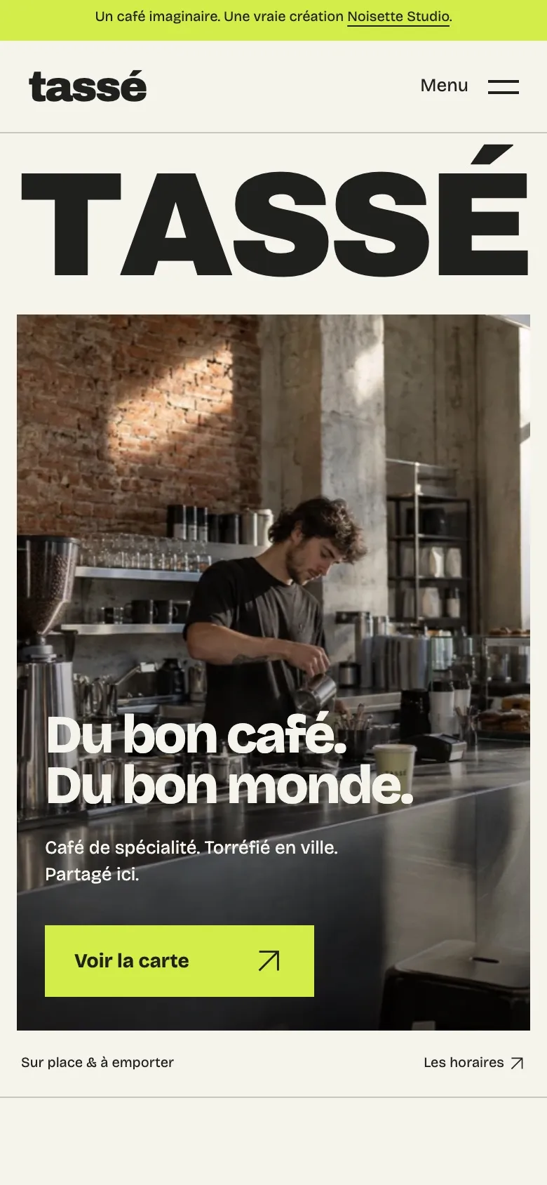 L'accueil du site de Tassé sur téléphone